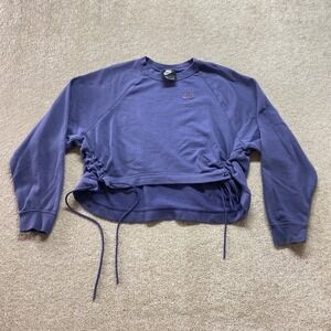 Nike Sweatshirt Womens Small Purple Cropped Drawstring Crewneck Pullover